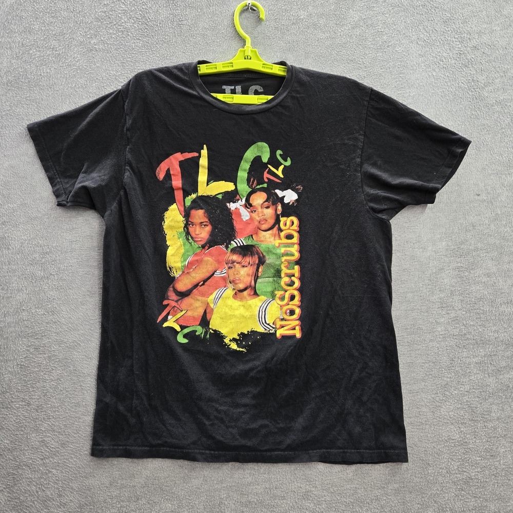 TLC Men Shirt LARGE Black Graphic Print‎ Band Members Tee Logo Short Sleeve